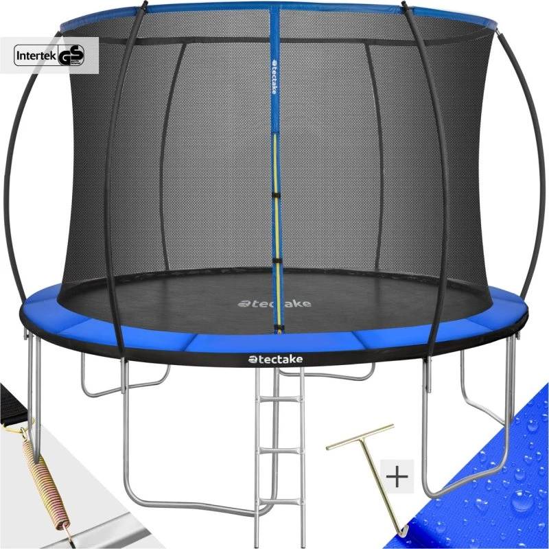 tectake Jumpy Trampolin 366 cm schwarz/blau mit Einstiegsleiter