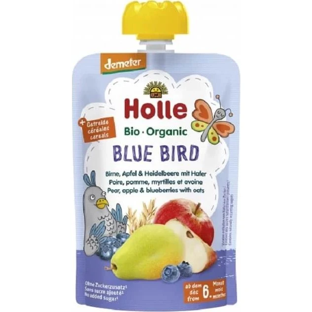 Holle Bio-Fruchtmus Birne, Apfel, Heidelbeere & Hafer, 100g