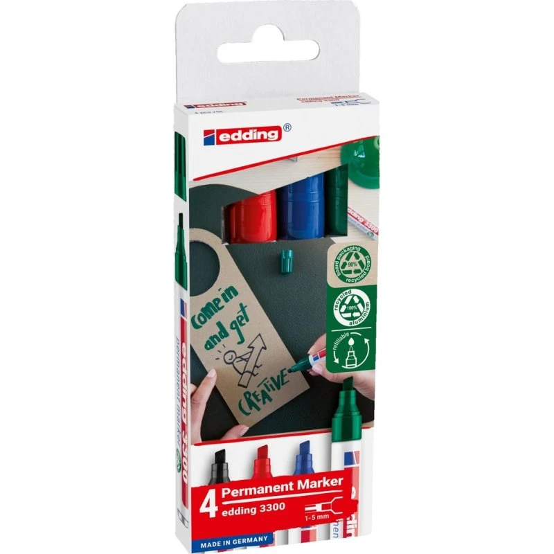 edding Permanentmarker 3300 Keilspitze 4er Set, farbig sortiert