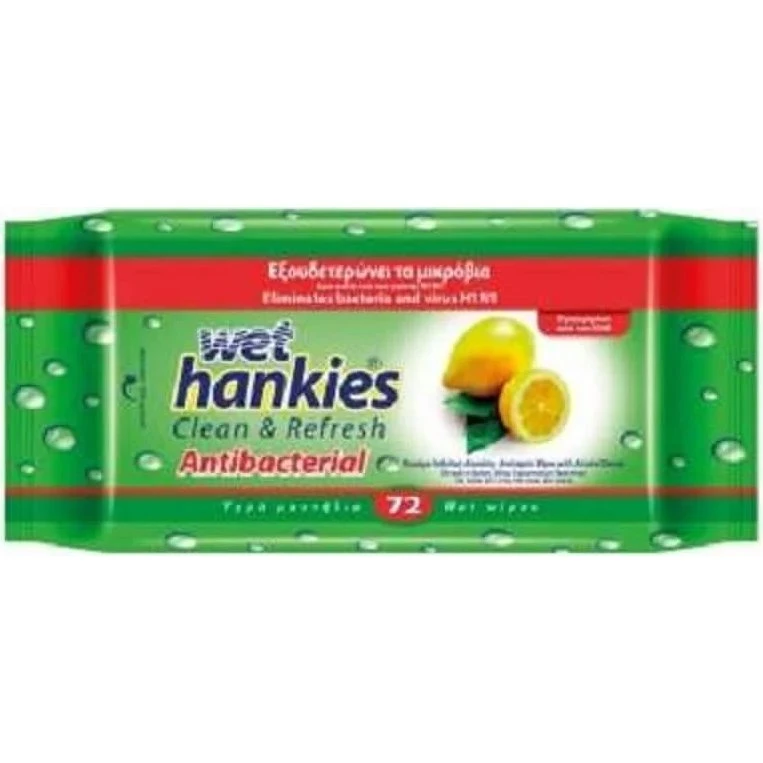 Wet Hankies Antibakterielle Zitronen-Feuchttücher, 72 Stück