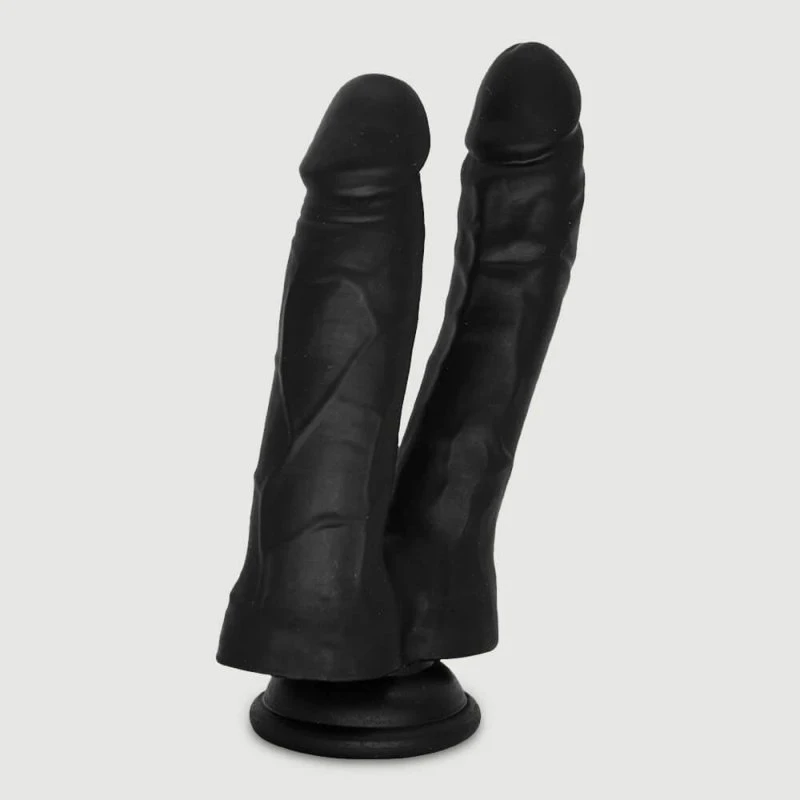 Akhom 17,5 cm Doppel-Dildo aus Silikon mit Saugnapf - Schwarz