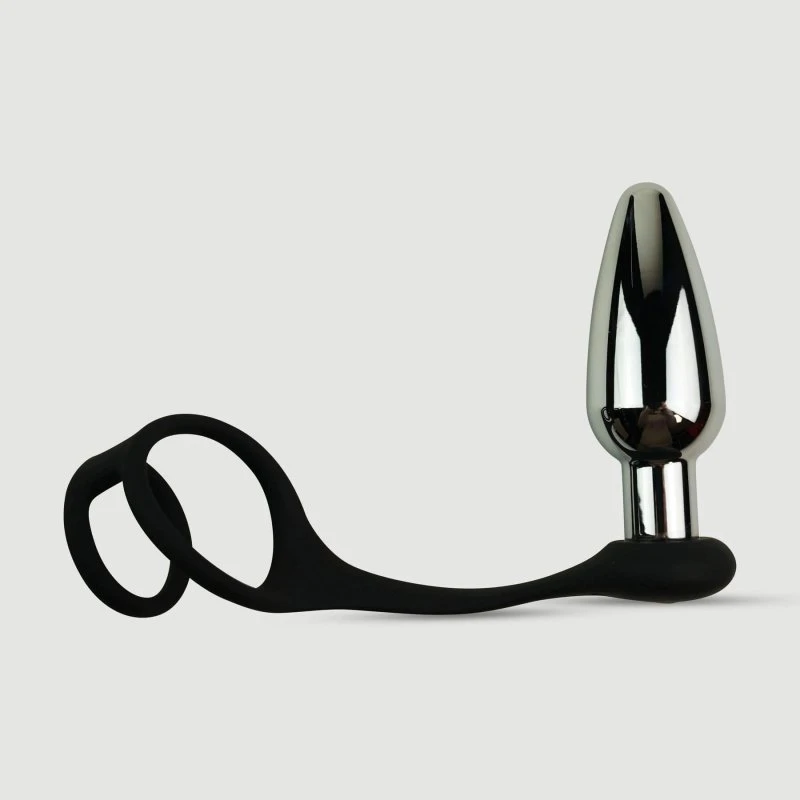 Sexopolis Anal Intruder Vibrating Butt Plug mit Double Cock Ring - Silber