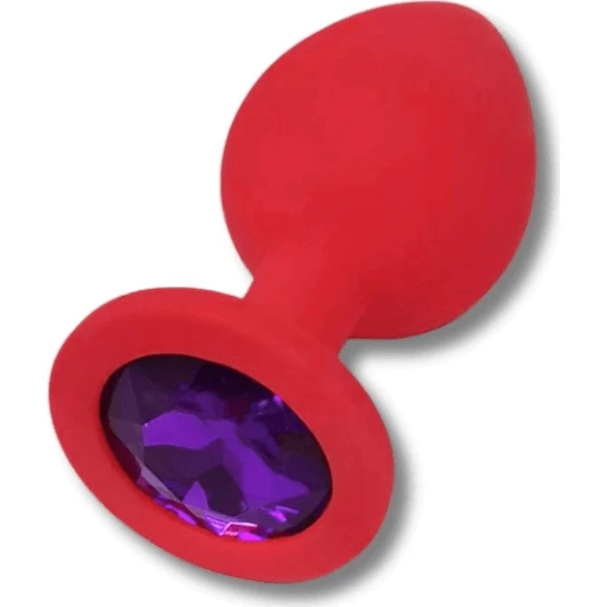 Anal Collection Silikon-Buttplug Medium mit Schmuckstein - Rot/Lila