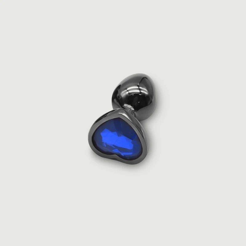 Anal Collection Kleiner Metall Butt Plug mit Herz-Juwel - Schwarz/Hellblau