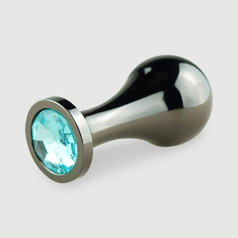 Anal Collection Metall Butt Plug Large Tear Drop - Schwarz/Hellblau