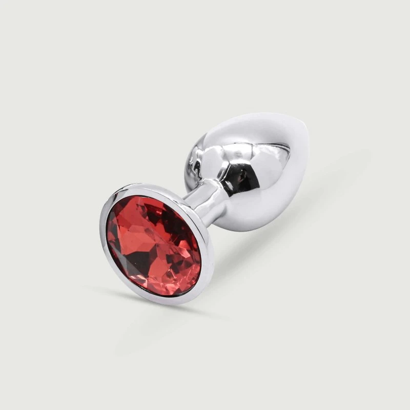 Anal Collection Großer Metall Butt Plug mit Schmuckstein - Silber/Rot