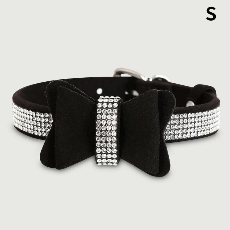 Glänzendes Halsband mit Schleife und Strasssteinen - Schwarz