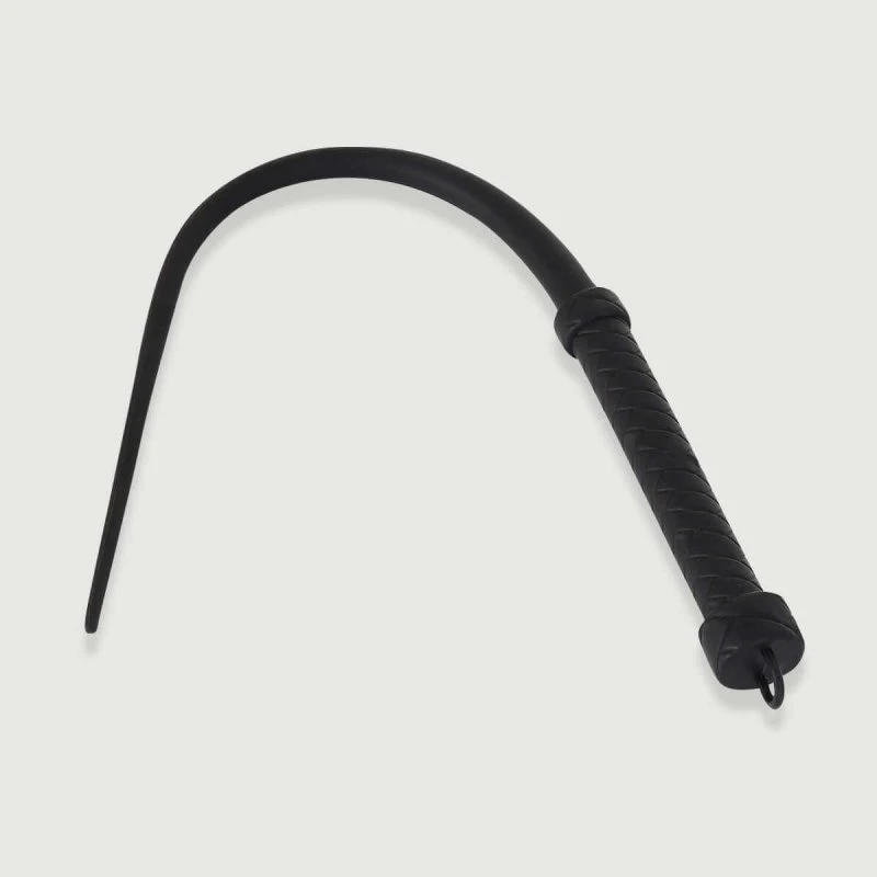Flogger Silikon-Peitsche mit langem Schwanz und strukturiertem Griff - Schwarz