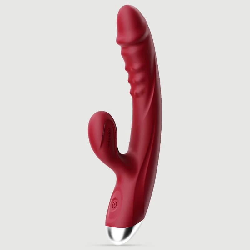 Dicky Dotted & Curved Silikon Rabbit-Vibrator - Rot