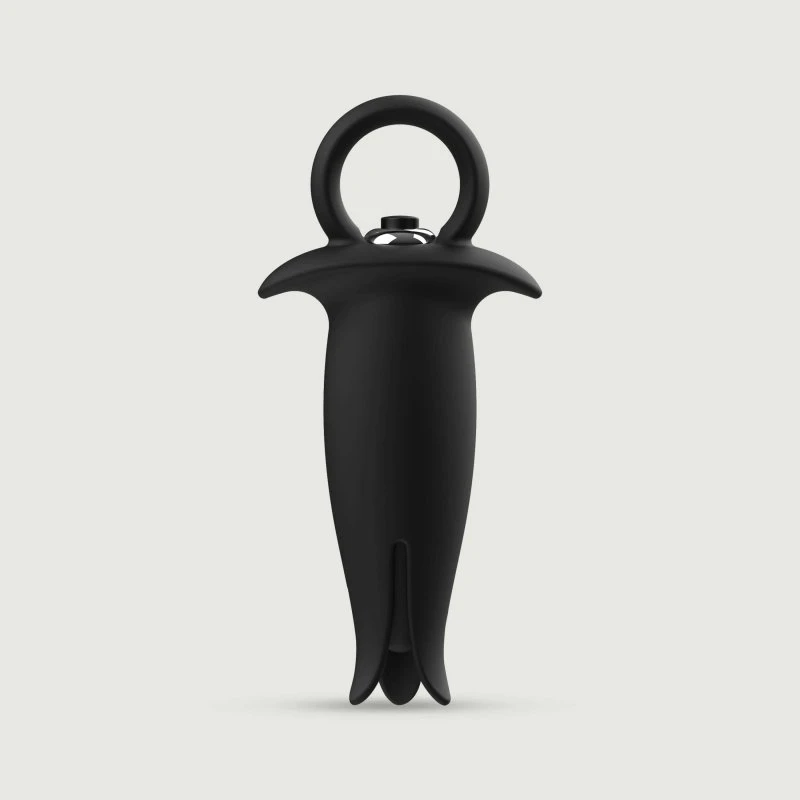 Sexopolis Kitzelnder vibrierender Silikon-Buttplug mit Griff - Schwarz