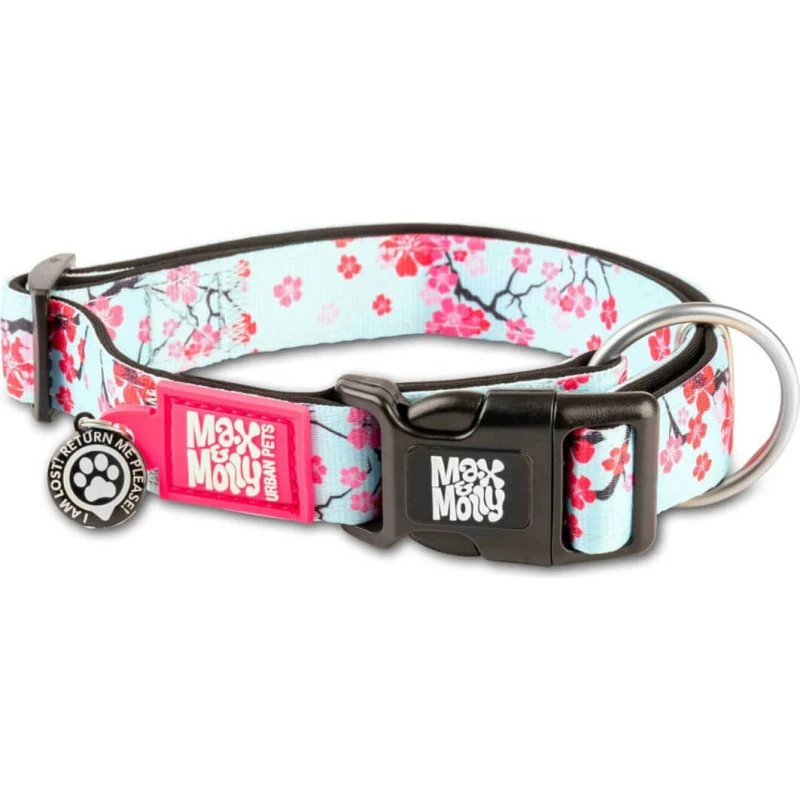 MAX & MOLLY Smart ID Hundehalsband Cherry Bloom, XS, Blau/Rosa